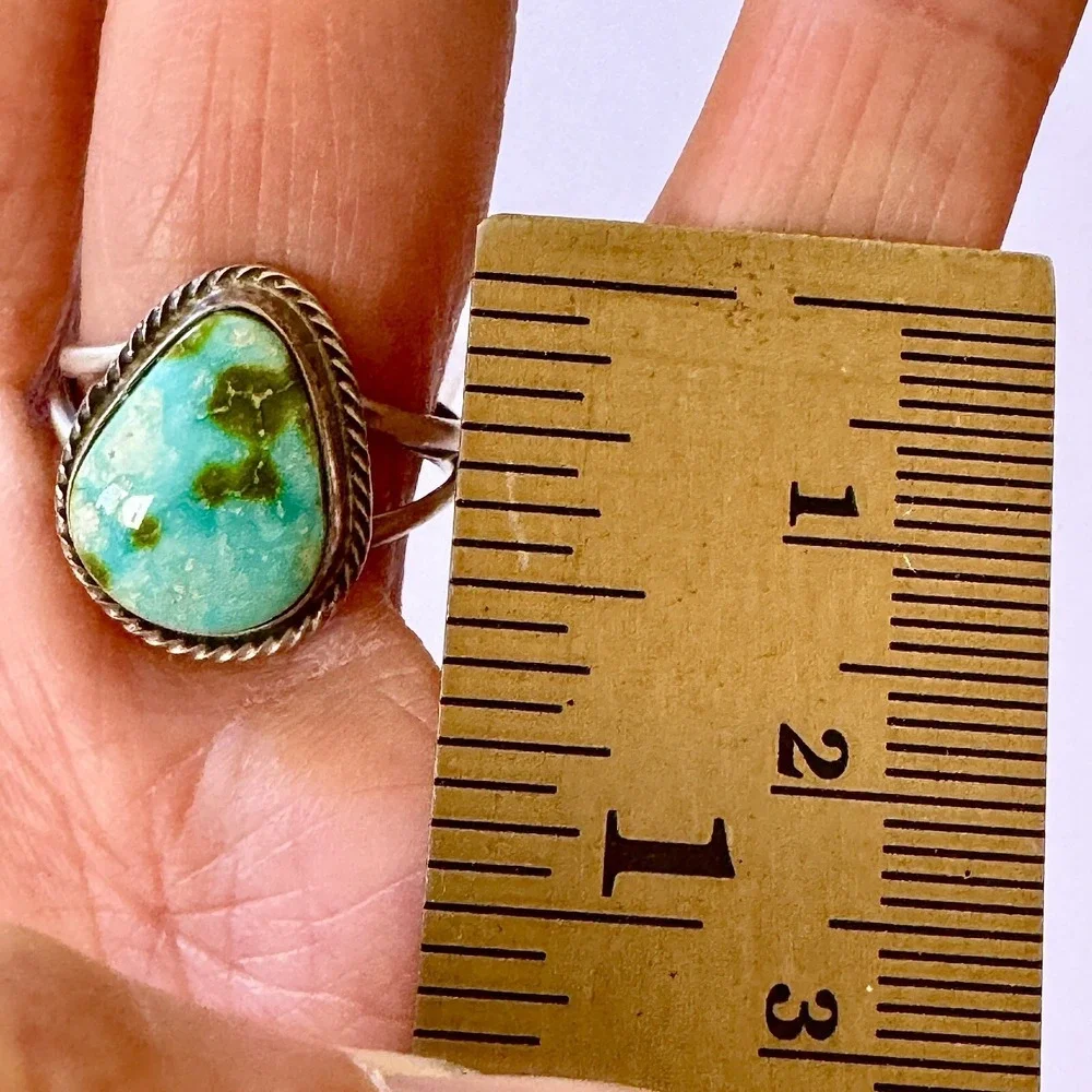 Navajo Sonoran Turquoise Ring Sz 7 Pear Shape‎ Signed Cooke Sterling